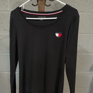 Tommy Hilfiger Women's Black Long Sleeve Tee with Heart Accent